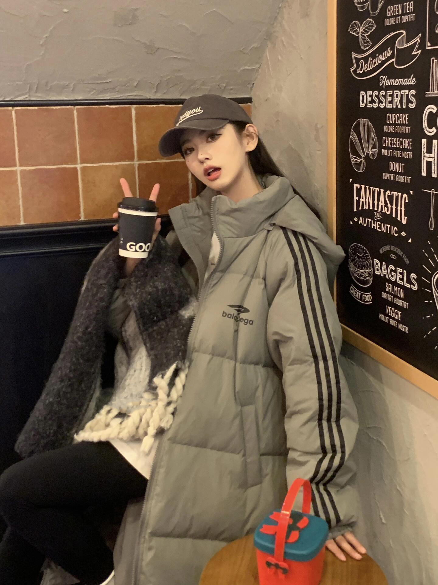 羽绒棉衣棉服女冬季2025新款长款过膝棉袄宽松加厚韩系三条杆外套