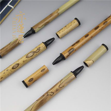 亦莲居 梅鹿竹镶黑檀木签字笔 竹质文玩笔 蝴蝶竹中性笔 水笔定制