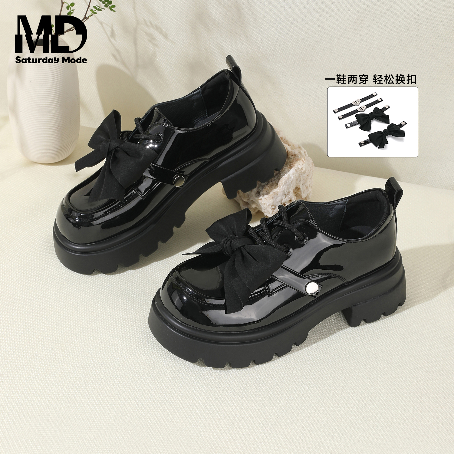 saturdaymode粗跟乐福鞋JK小皮鞋