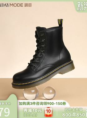 星期六马丁靴女冬季新款英伦风系带复古短靴子女MD34116D16