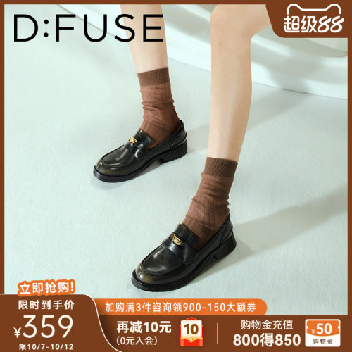 D：Fuse/迪芙斯老钱风春季新款乐福鞋女复古小金币一脚蹬女