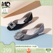 羊皮方扣水钻气质一脚蹬低跟平底鞋 新款 女2026春季 星期六浅口单鞋