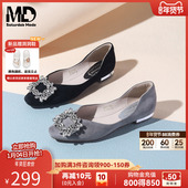 星期六浅口单鞋 羊皮方扣水钻气质一脚蹬低跟平底鞋 女2026春季 新款