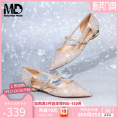 气质尖头浅口低跟平底鞋 星期六仙女风水钻单鞋 法式 爆款 女2026春季