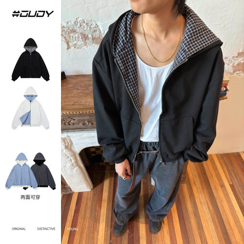 OVDY假两件连帽卫衣男长袖上衣