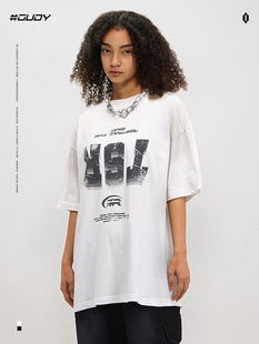 OVDY官方美式 T恤男女倒置字母印花复古喷绘上衣潮牌 嘻哈街头短袖