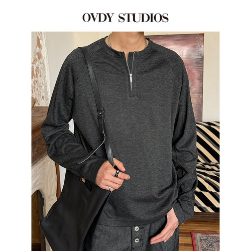 OVDY松弛半拉链长袖针织衫打底