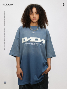 体恤宽松夏 t恤男潮牌字母贴布复古做旧街头半袖 OVDY官方美式 短袖