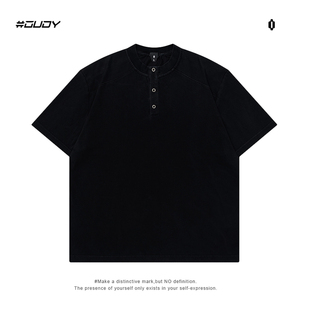 cleanfit拼接宽松潮牌上衣夏 t恤男女同款 OVDY美式 复古亨利领短袖