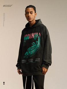 OVDY原创明星同款 复古印花卫衣男潮宽松百搭中性风秋冬外套 美式