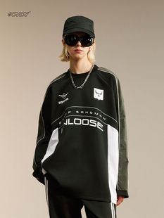 OVDY 国潮高街卫衣男拼接撞色外套oversize上衣秋冬ins风百搭潮流