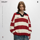 宽松翻领polo领针织衫 OVDY陈浚铭同款 撞色条纹毛衣女秋冬季 情侣