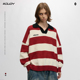 宽松翻领polo领针织衫 OVDY陈浚铭同款 撞色条纹毛衣女秋冬季 情侣