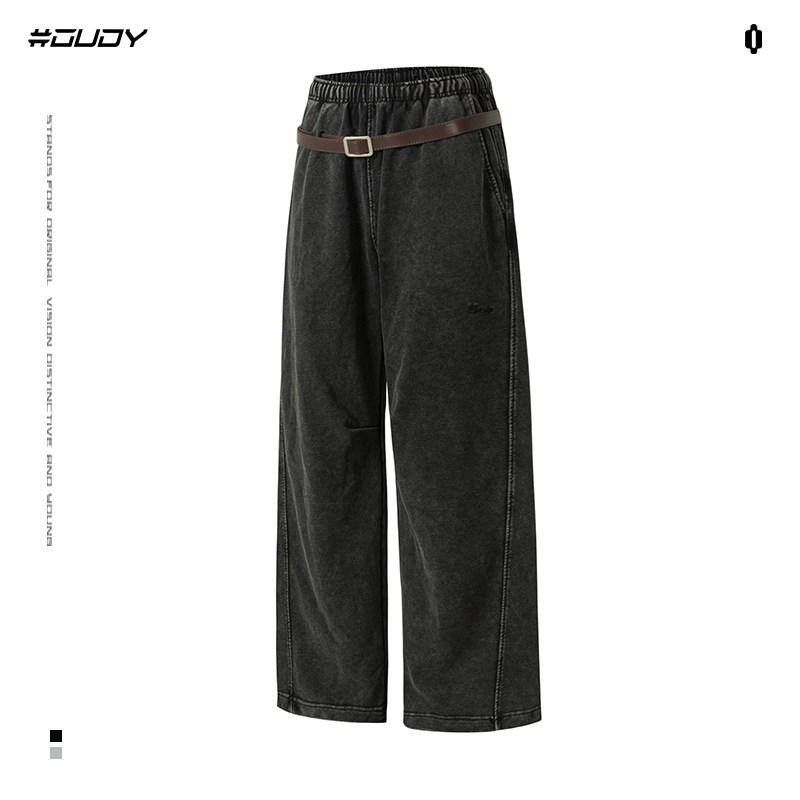 #OVDY复古百搭阔腿裤柔软直筒宽松款自带腰带显腿长男女款休闲裤