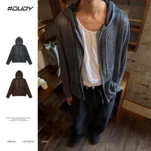 透气慵懒宽松百搭针织拉链外套 OVDY新秋镂空毛衣物理防晒罩衫