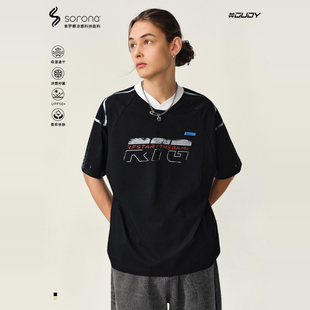 潮 oversize索罗娜凉感半袖 OVDY复古高街印花V领短袖 t恤男女美式