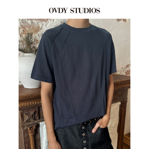 OVDY极简风拼接上衣短袖T恤男