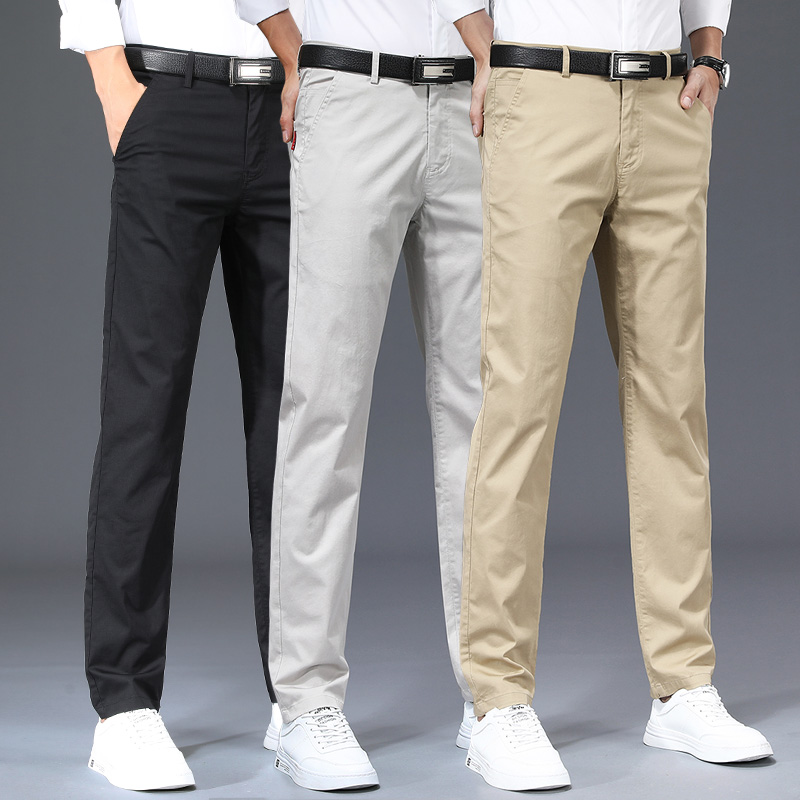 纯棉休闲裤男弹力直筒男士裤子2025夏季新款男裤商务百搭纯色长裤