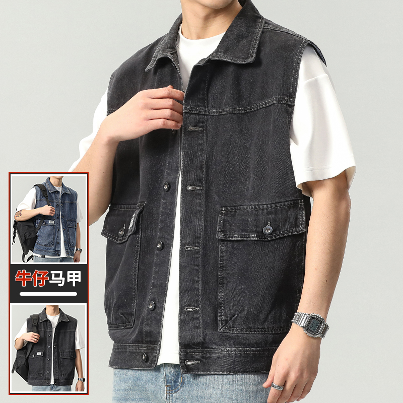 秋冬季复古工装牛仔马甲坎肩外套