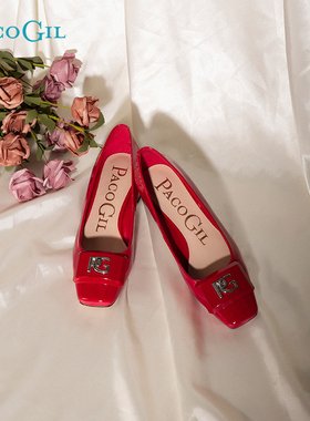 PACO GIL女鞋2025秋新款真皮复古晚晚鞋浅口粗跟单鞋通勤职业鞋女