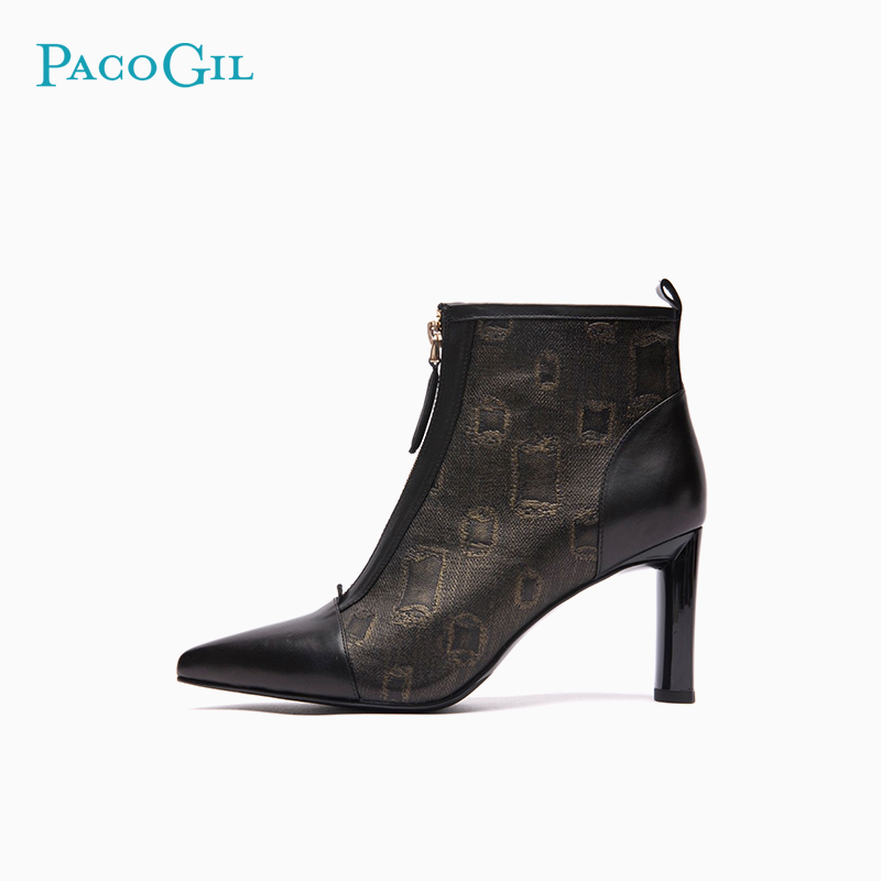 拉链时装靴细跟女鞋PACOGIL优雅