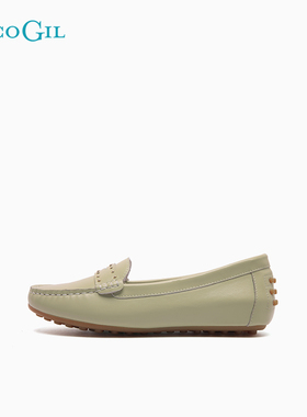 PACO GIL一脚蹬女鞋舒适软底豆豆鞋女2025年秋季新款真皮乐福单鞋