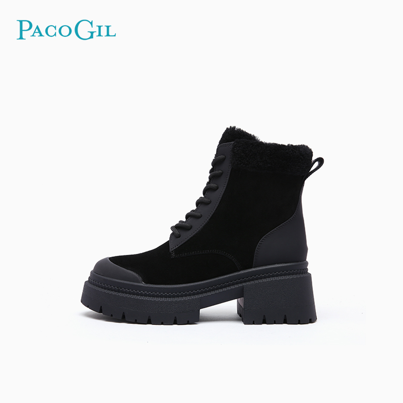 PACOGIL时尚橡胶粗跟圆头保暖
