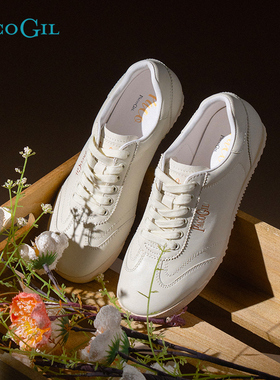 PACO GIL女鞋时尚平底运动休闲鞋女2025年春季新款真皮德训鞋银色