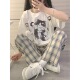 女夏季 韩版 小清新短袖 休闲运动套装 T恤格子阔腿裤 少女减龄两件套