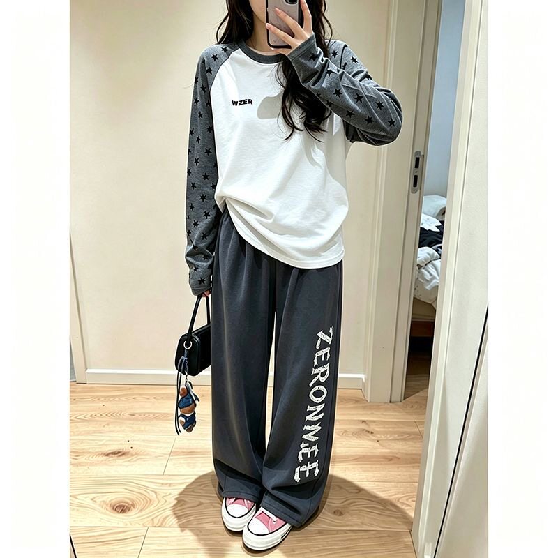 美式复古休闲运动套装女秋季