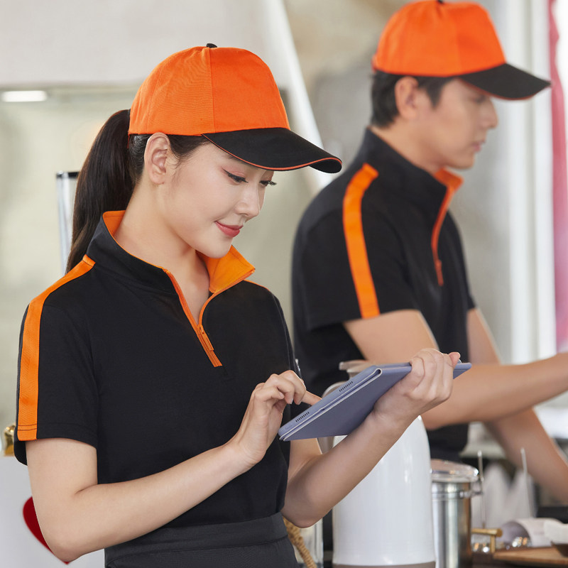服务员工作服短袖T恤定制超市奶茶烧烤火锅店POLO衫食堂餐厅工服