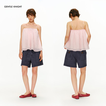 GENTLE KNIGHT 铜氨柔雾感粉色亲肤垂感宽松细肩带抹胸吊带上衣