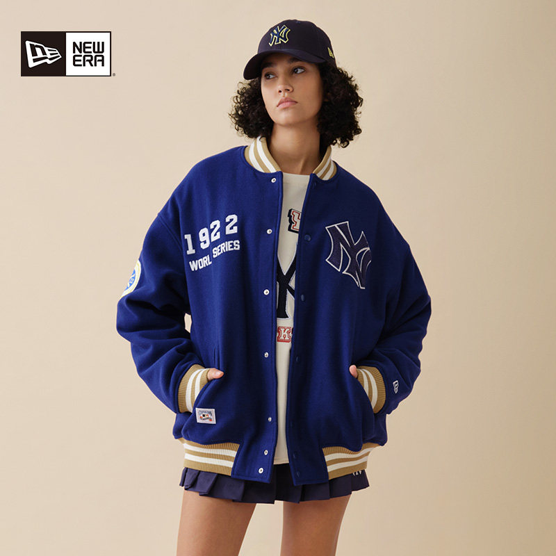 New Era纽亦华2025秋冬新款MLB复古棒球服羊毛呢夹克外套夹棉潮,男装,棒球夹克,淘宝优惠券,粉丝福利购,淘宝优惠卷