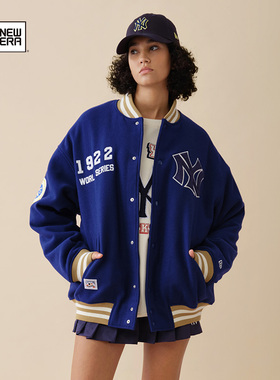 New Era纽亦华2025秋冬新款MLB复古棒球服羊毛呢夹克外套夹棉潮