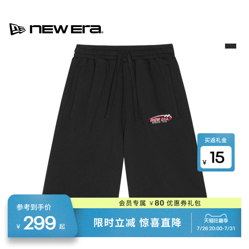 NEW ERA纽亦华26新品五分复古针织纯棉抽绳休闲运动短裤男女NE