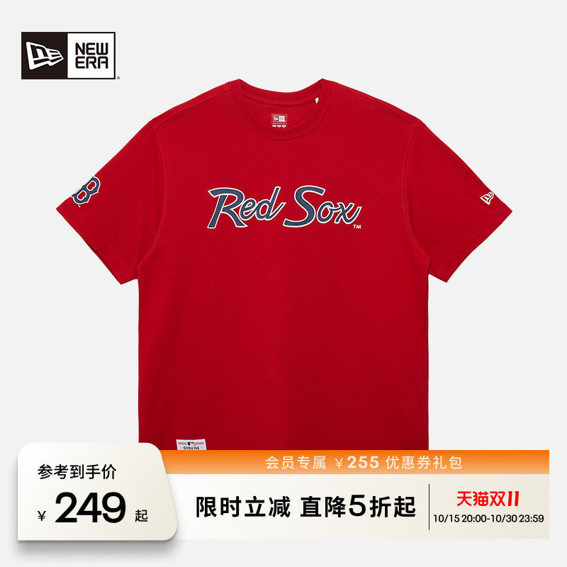 NEW ERA纽亦华MLB复古圆领NY手写体印花宽松半袖短袖T恤NE