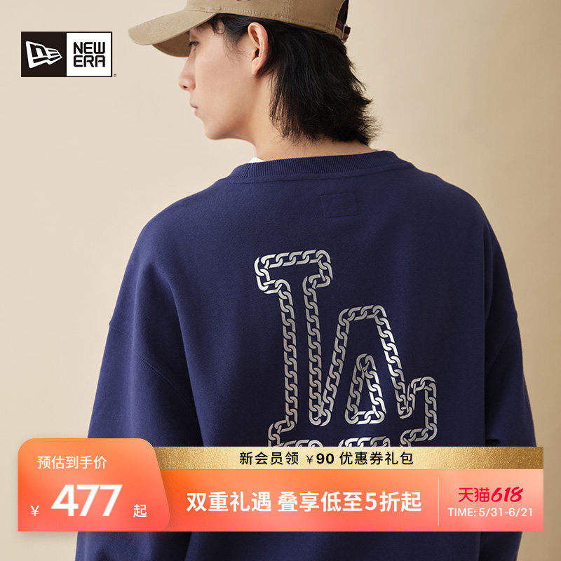 New Era纽亦华春秋MLB卫衣套头衫烫金NY圆领情侣上衣街头美式