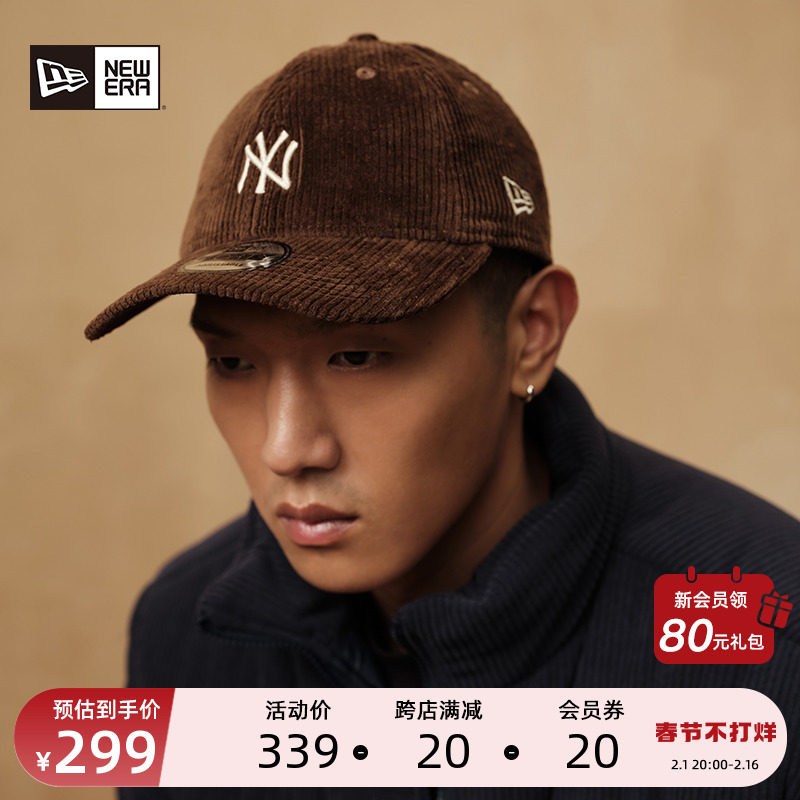 New Era纽亦华秋冬新品MLB刺绣灯芯绒棒球帽NY情侣鸭舌帽潮牌男女