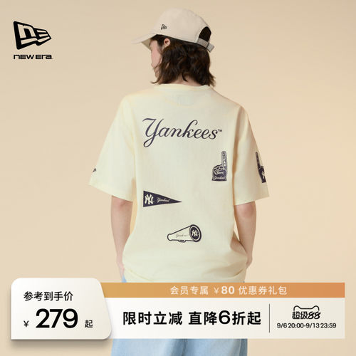 NEW ERA纽亦华MLB短袖T恤男女纯棉简约重磅NY运动街头潮流NE