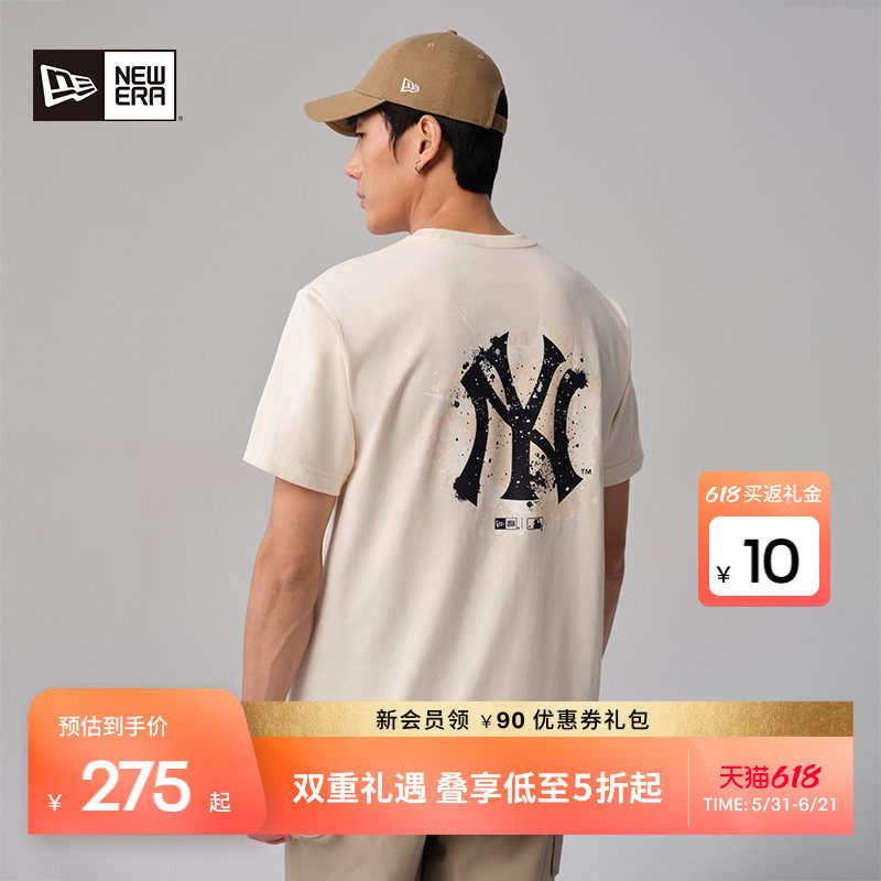 New Era纽亦华春夏MLB手绘泼墨短袖T恤情侣NY印花圆领潮流半袖