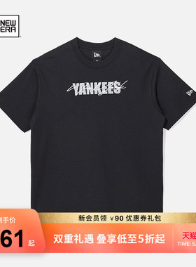 New Era纽亦华春夏MLB短袖T恤印花圆领上衣黑色男女
