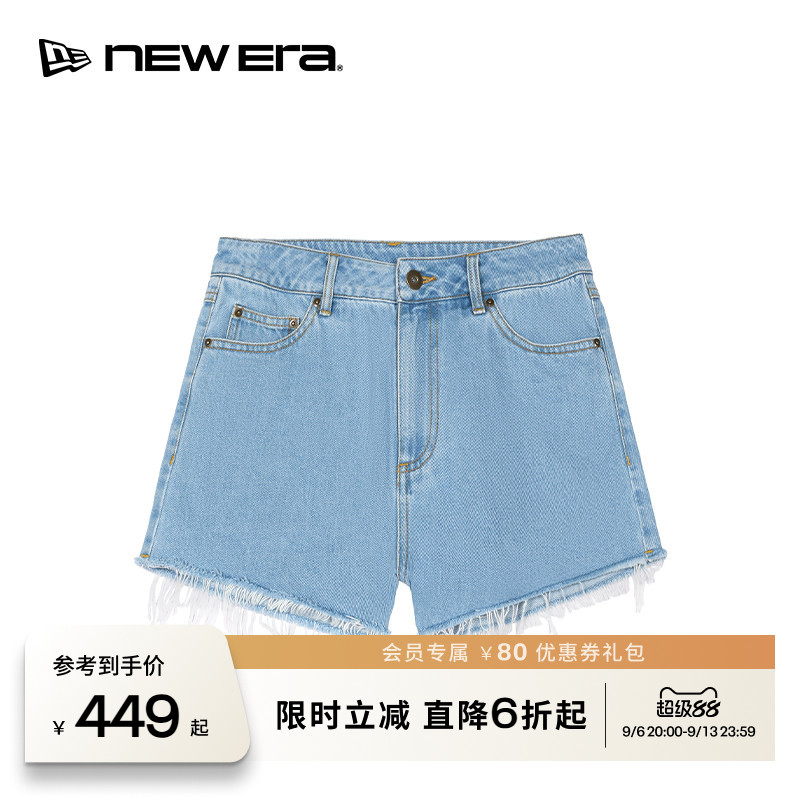 NEW ERA纽亦华26新品棉麻混纺街头时尚牛仔短裤女士NE