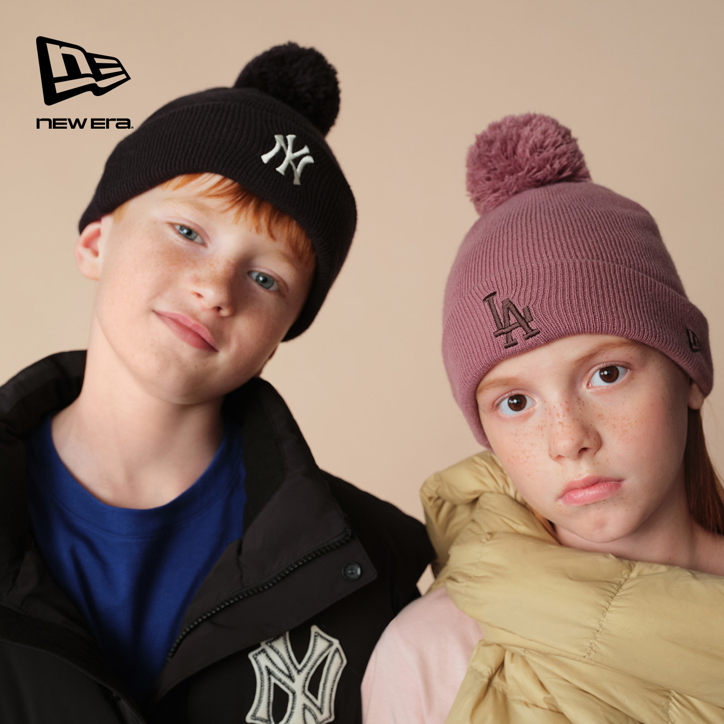 New Era纽亦华2025冬季新款MLB刺绣儿童复古针织毛线帽保暖可爱潮,淘宝优惠券,粉丝福利购,淘宝优惠卷
