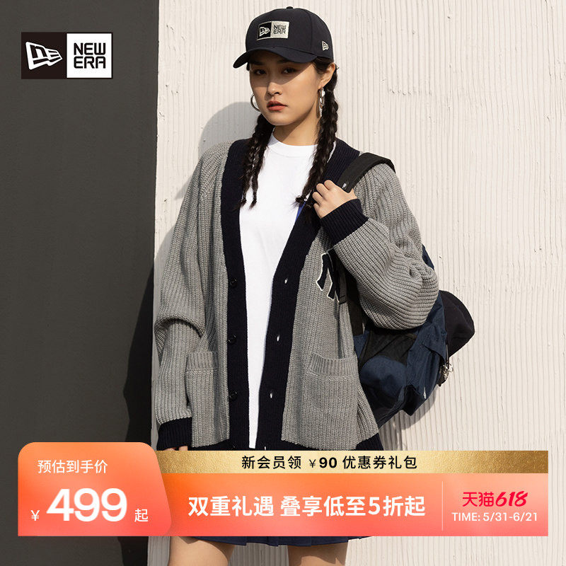 New Era纽亦华MLB系列春夏NY绵羊毛开衫百搭外套上衣毛衣潮流