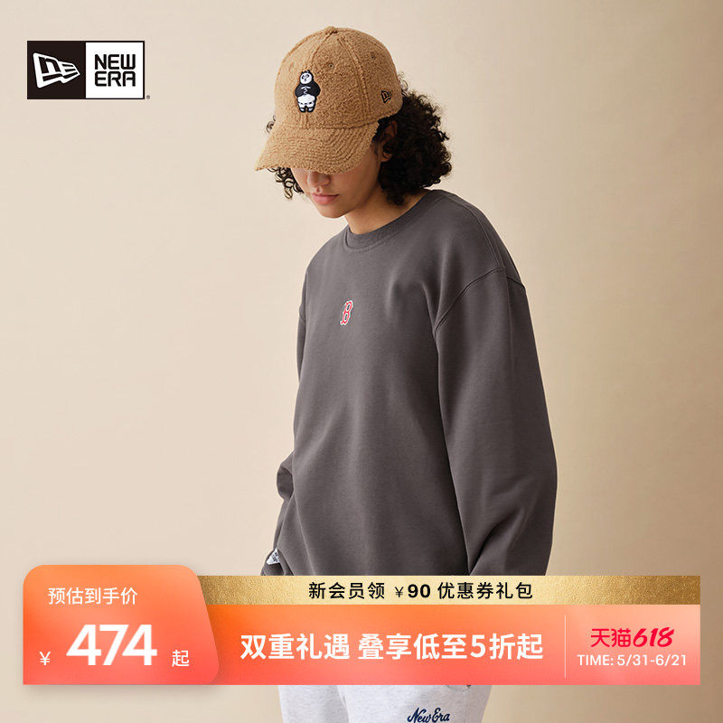 New Era纽亦华春秋MLB美式简约纯色卫衣圆领NY刺绣上衣男女潮流
