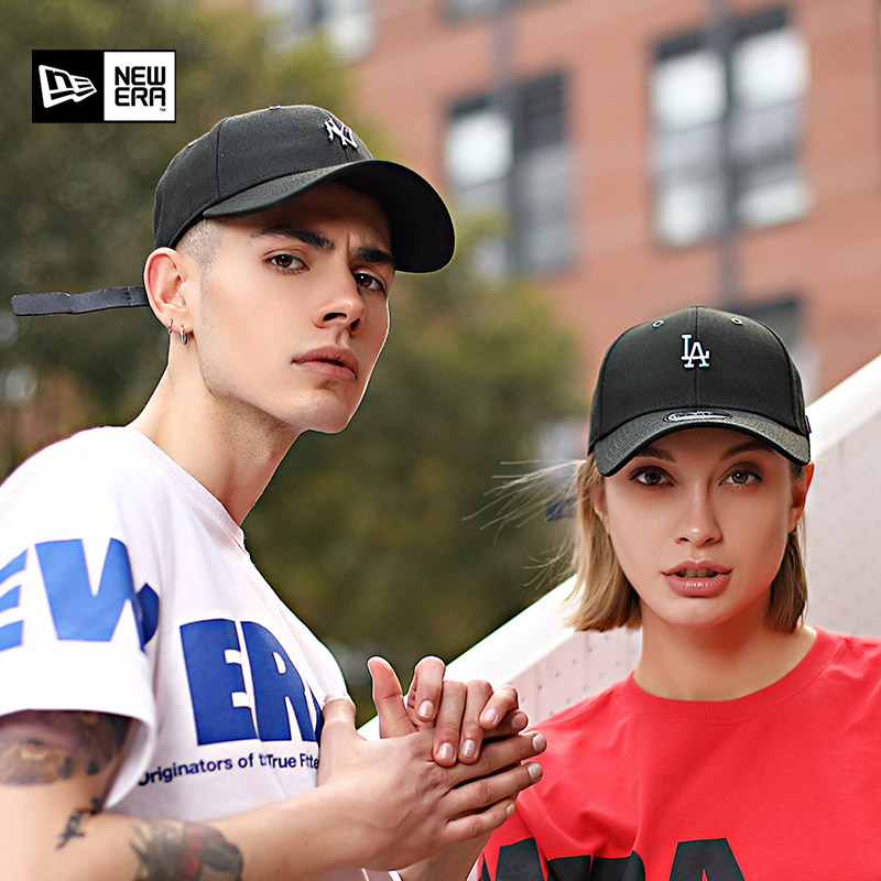New Era 潮酷MLB炫彩金属NY/LA弯檐皮质调节带嘻哈街舞棒球帽男女