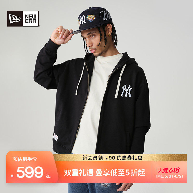 New Era纽亦华春秋MLB冰淇淋刺绣卫衣连帽拉链外套男女NY