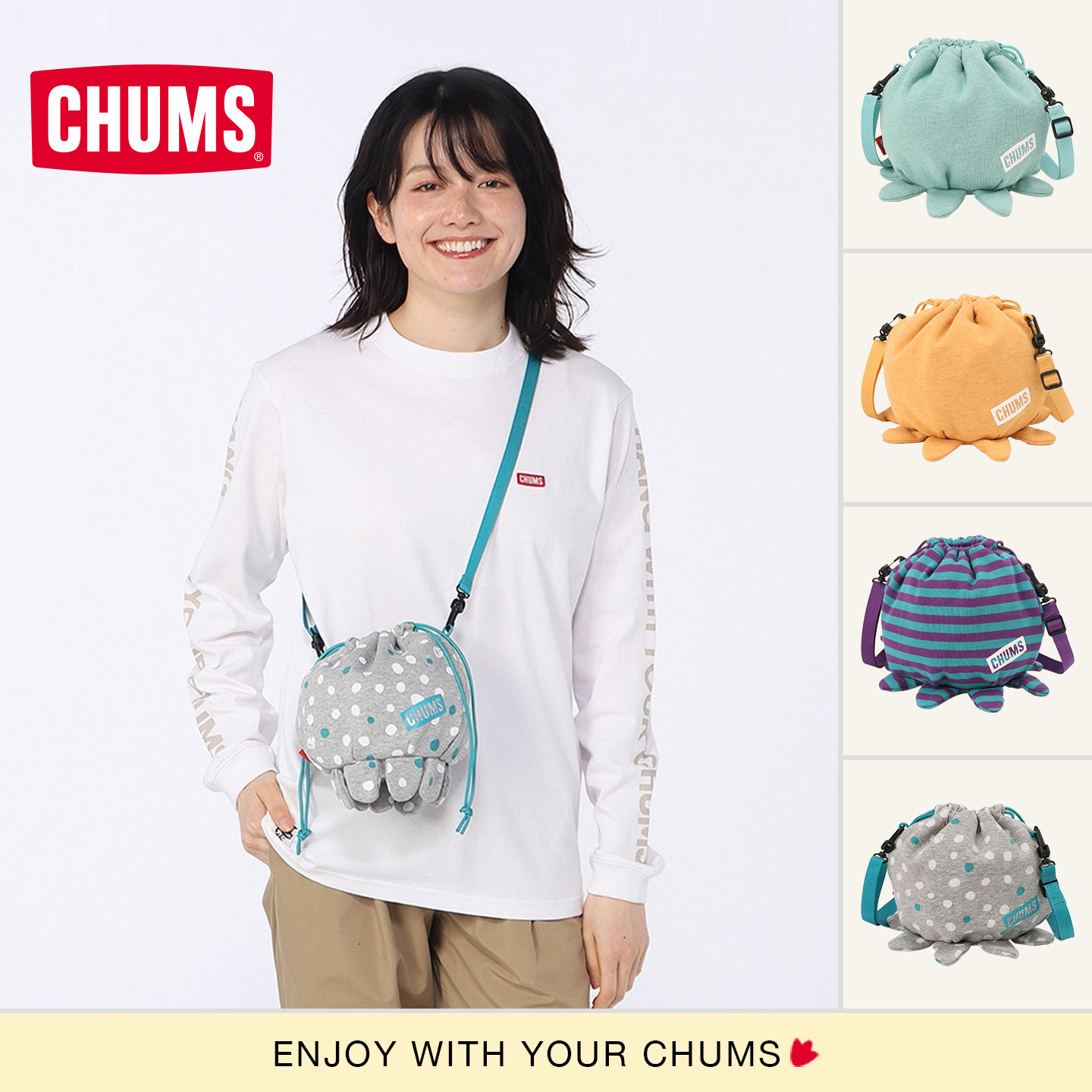 CHUMS洽洽鸟可爱水母单肩收纳包图片