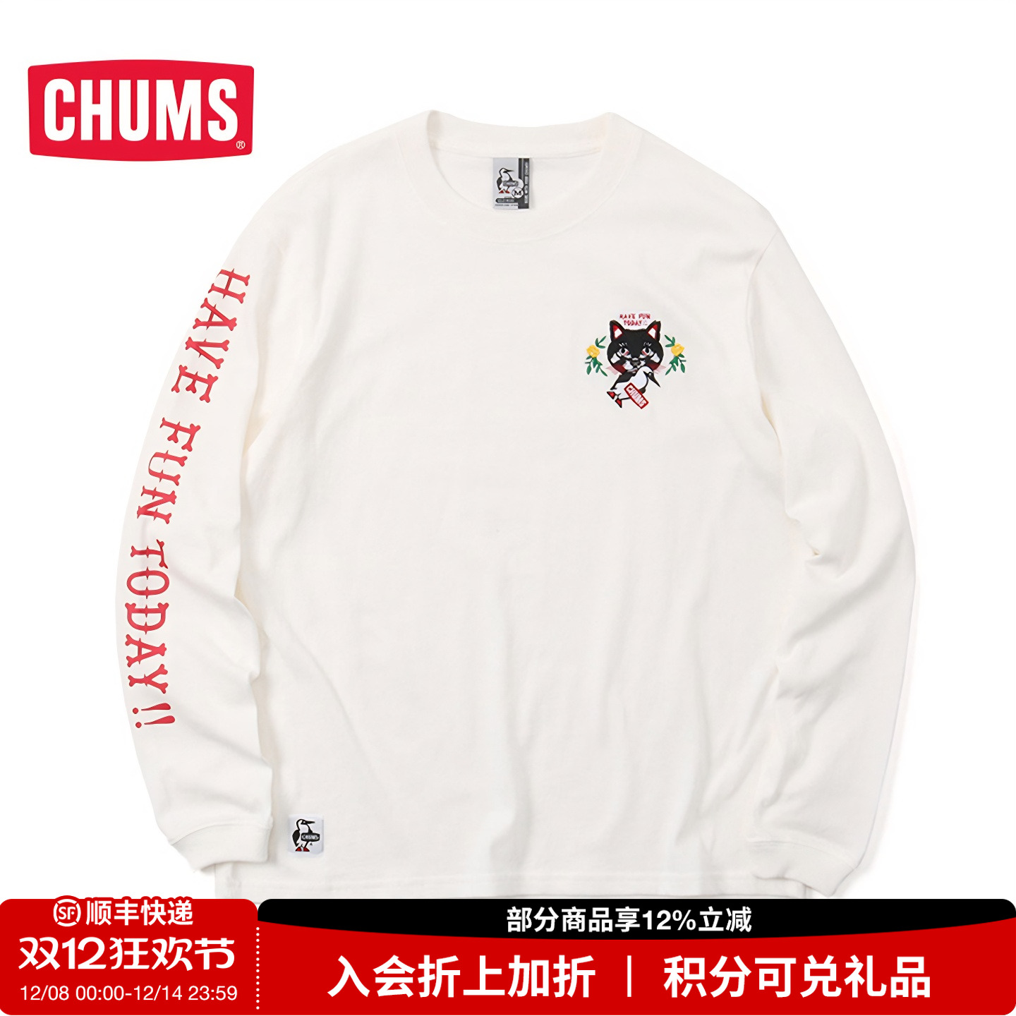 CHUMS洽洽鸟长袖T恤男女