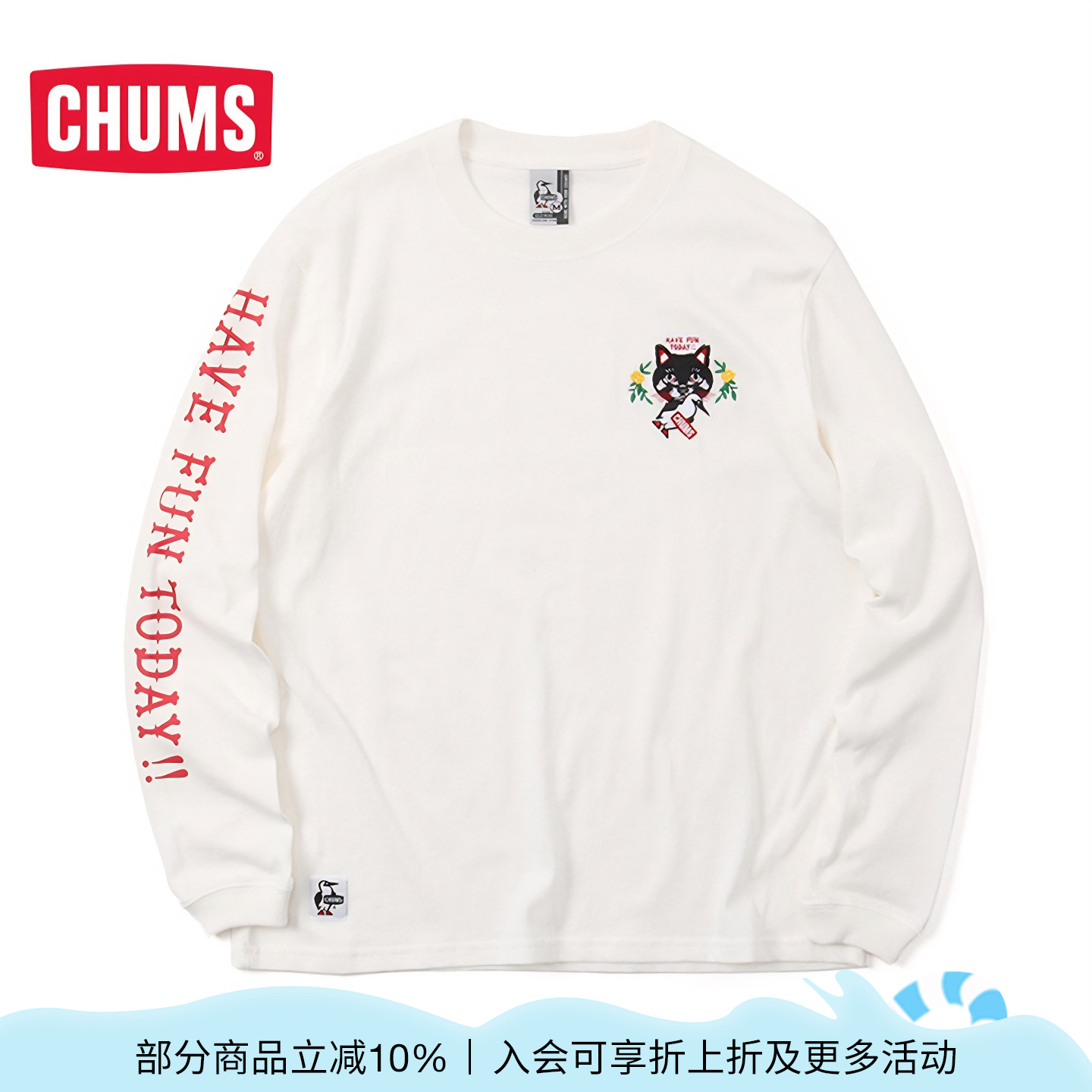CHUMS洽洽鸟长袖T恤男女